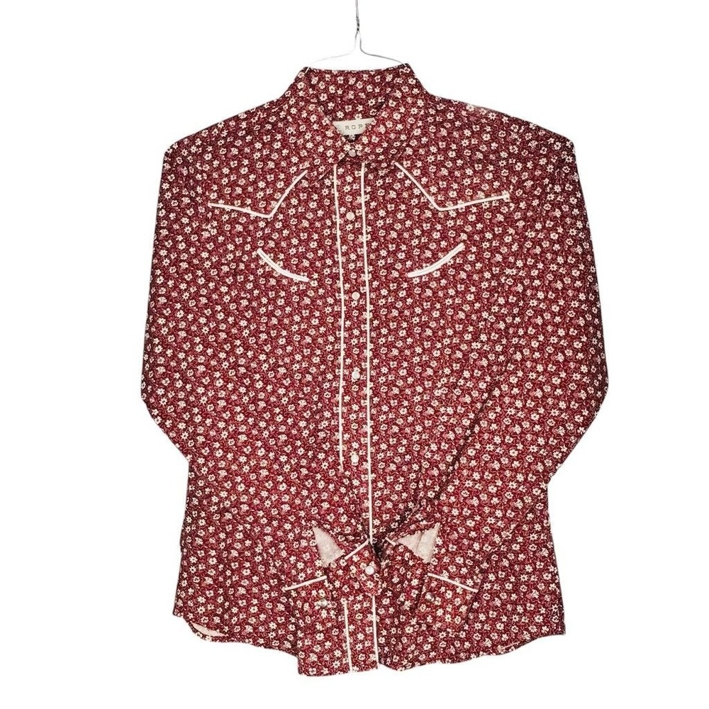 Roper Women's M Red Floral Long Sleeve Western Snap Shirt Casual